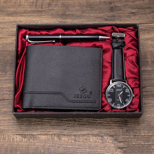 Men’s Luxury Gift Set – Handcrafted Quartz Watch, Premium Wallet & Pen
