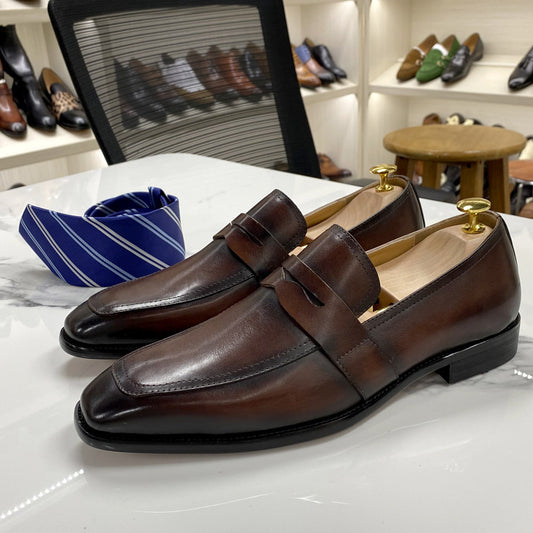 Classic handcrafted Italian Style Loafers Leather Business Dress Shoes